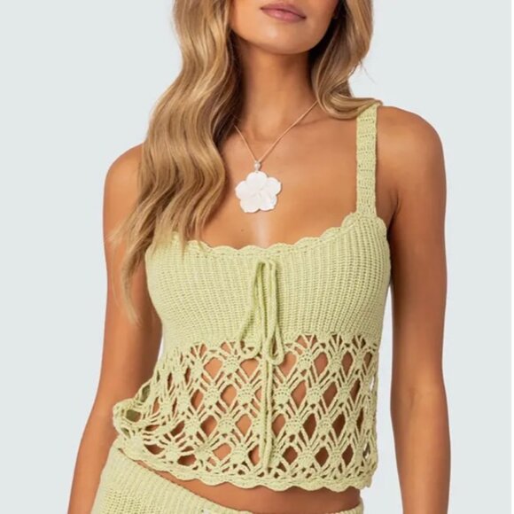 EDIKTED WOMEN'S DANIIKA SAGE CROP COCHET TOP - Picture 3 of 6